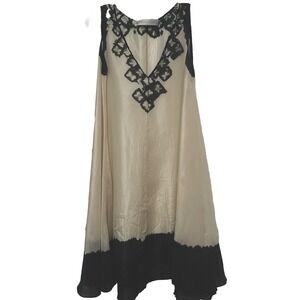VIVIANA UCHITEL HAND DYED SILK  SHIFT DRESS BLACK CREAM Size M‎ OMBRÉ PRINT